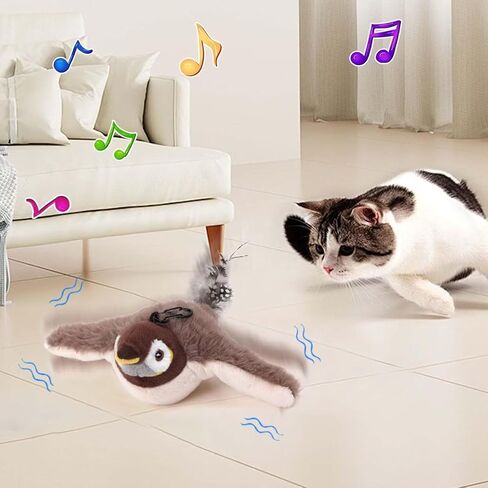 Flapping Bird Cat Toy, No Flying, Chirping Bird Cat Toy Flapping Wings, Interactive Toy for Kitten or Small Dogs, Touch Activated, Rechargeable (Bird*1) in Kuwait
