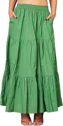 Women's Elastic High Waist A Line Ruffle Solid Long Maxi Skirt for Women in Saudi Arabia
