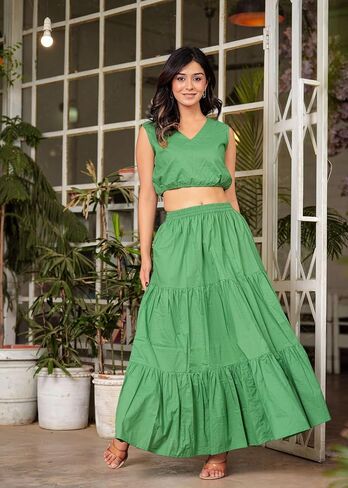 Women's Elastic High Waist A Line Ruffle Solid Long Maxi Skirt for Women in Saudi Arabia