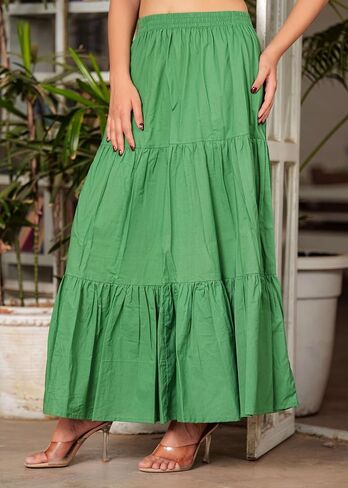 Women's Elastic High Waist A Line Ruffle Solid Long Maxi Skirt for Women in Saudi Arabia