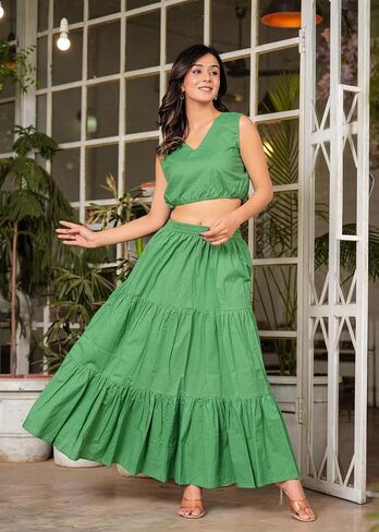 Women's Elastic High Waist A Line Ruffle Solid Long Maxi Skirt for Women in Saudi Arabia