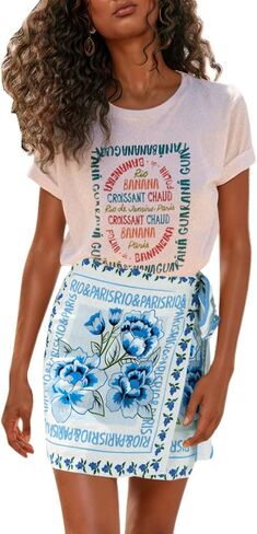 CHARTOU Women's Summer Floral Print Wrap Short Skirt Knot Side High Waist A Line Beach Mini Skirt in Kuwait