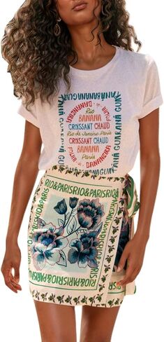 CHARTOU Women's Summer Floral Print Wrap Short Skirt Knot Side High Waist A Line Beach Mini Skirt in Kuwait