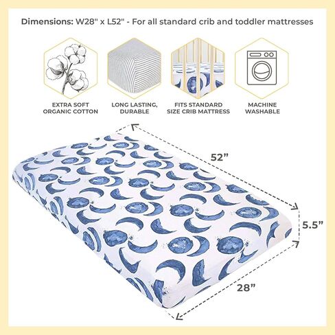 Burt's Bees Baby Essential Organic Cotton Fitted Crib Sheet, Breathable for Boy Girl Standard Crib & Toddler Mattresses in Kuwait