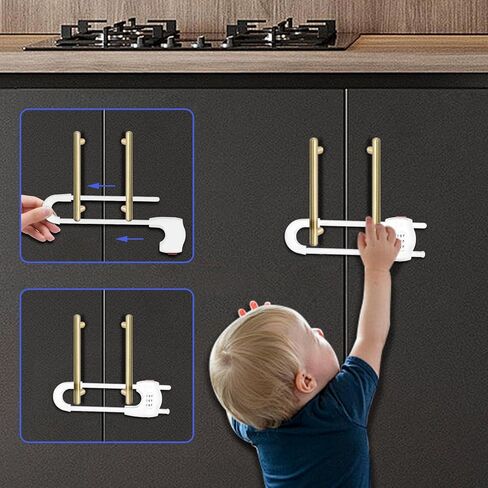 ترقية 4 حزم أقفال خزانة انزلاق ، مراجعة للأطفال على شكل U. in Kuwait