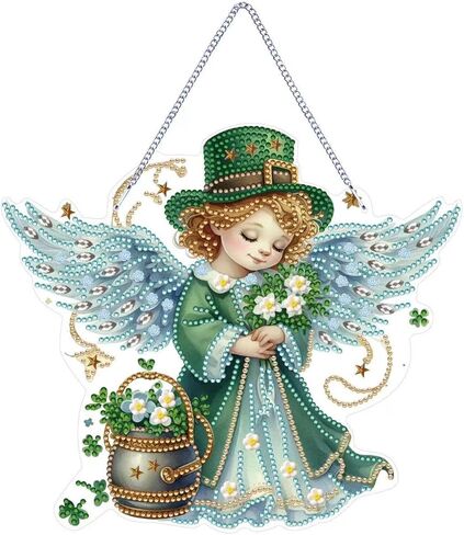DIY Diamond Pendant Ornament St. Patrick's Day Clover Angel Special Shaped Crystal Diamond Art Painting Hanging Single Sided for Home Garden Wall Door Decor in Saudi Arabia