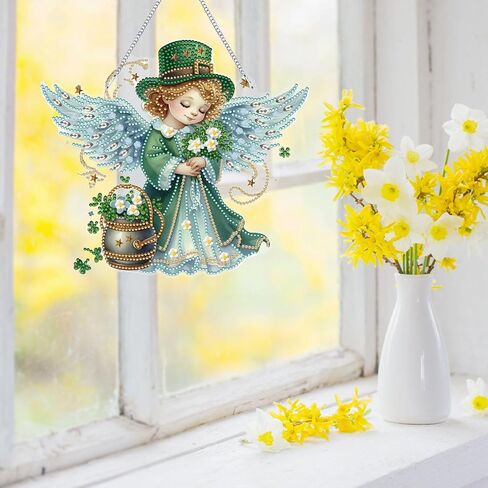 DIY Diamond Pendant Ornament St. Patrick's Day Clover Angel Special Shaped Crystal Diamond Art Painting Hanging Single Sided for Home Garden Wall Door Decor in Saudi Arabia