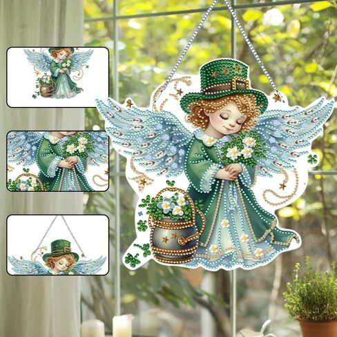 DIY Diamond Pendant Ornament St. Patrick's Day Clover Angel Special Shaped Crystal Diamond Art Painting Hanging Single Sided for Home Garden Wall Door Decor in Saudi Arabia