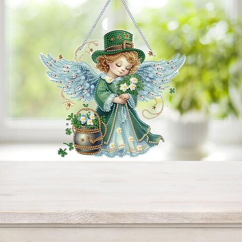 DIY Diamond Pendant Ornament St. Patrick's Day Clover Angel Special Shaped Crystal Diamond Art Painting Hanging Single Sided for Home Garden Wall Door Decor in Saudi Arabia