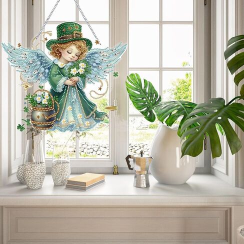 DIY Diamond Pendant Ornament St. Patrick's Day Clover Angel Special Shaped Crystal Diamond Art Painting Hanging Single Sided for Home Garden Wall Door Decor in Saudi Arabia
