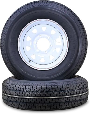 مجموعة عجلات إطارات مقطورة Free Country ST235/80R16 10 طبقات E 123L 8 عروة على حافة PCD بيضاء مقاس 6.5 بوصة، مجموعة 2 in Kuwait