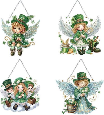 DIY Diamond Pendant Ornament St. Patrick's Day Clover Angel Special Shaped Crystal Diamond Art Painting Hanging Single Sided for Home Garden Wall Door Decor in Saudi Arabia