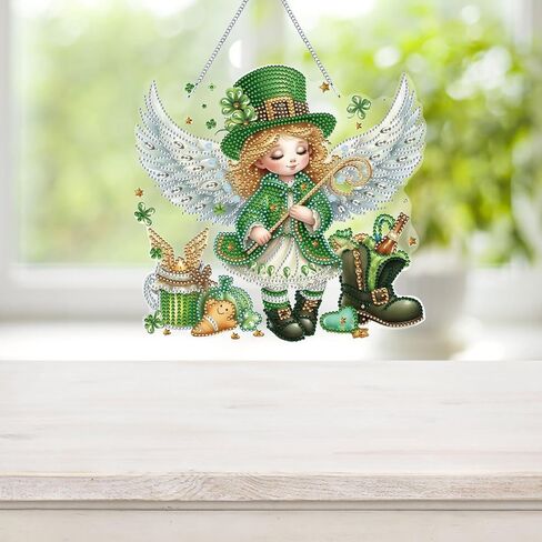 DIY Diamond Pendant Ornament St. Patrick's Day Clover Angel Special Shaped Crystal Diamond Art Painting Hanging Single Sided for Home Garden Wall Door Decor in Saudi Arabia