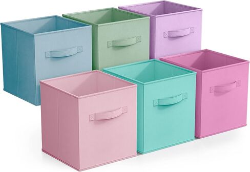 Sorbus 11 Inch Fabric Storage Cubes - Sturdy Collapsible Storage Bins & Handle - 6 Foldable Baskets for Organizing Clothes, Toys, Books - Multi Colored Storage Baskets for Shelves, Kids Room, Closets in Saudi Arabia