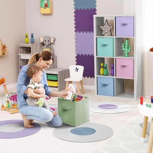Sorbus 11 Inch Fabric Storage Cubes - Sturdy Collapsible Storage Bins & Handle - 6 Foldable Baskets for Organizing Clothes, Toys, Books - Multi Colored Storage Baskets for Shelves, Kids Room, Closets in Saudi Arabia