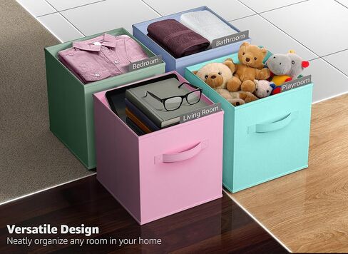 Sorbus 11 Inch Fabric Storage Cubes - Sturdy Collapsible Storage Bins & Handle - 6 Foldable Baskets for Organizing Clothes, Toys, Books - Multi Colored Storage Baskets for Shelves, Kids Room, Closets in Saudi Arabia