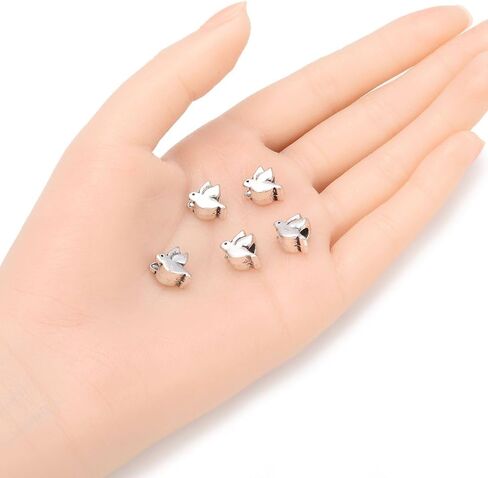 40pcs Cute Dove Bird Symbol of Peace Hope Large Hole Animal Loose Beads (4.5mm Hole) Antique Silver Metal Spacer for DIY Craft Jewelry Making MEC-A2 in Saudi Arabia