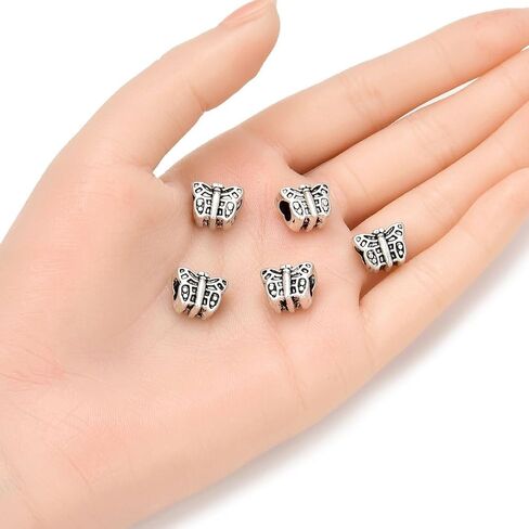 40pcs Cute Dove Bird Symbol of Peace Hope Large Hole Animal Loose Beads (4.5mm Hole) Antique Silver Metal Spacer for DIY Craft Jewelry Making MEC-A2 in Saudi Arabia