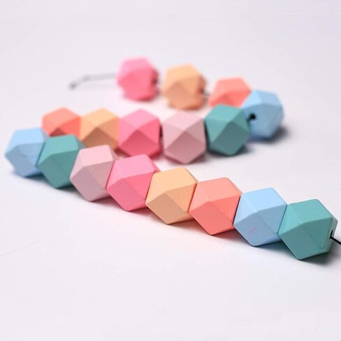 DAHI 15mm Wooden Beads Geometric Faceted Wooden Beads 70pcs Mixed Candy Wood Bead for DIY Jewellery Making Keychain DIY(15mm/70pcs) in Kuwait