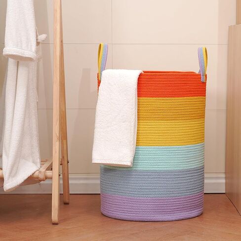 85L Oversize Woven Laundry Basket with Handles,Collapsible Cotton Rope Laundry Hamper,Wicker Clothes Hamper Laundry Bin Storage Basket for Blanket Pink in Saudi Arabia