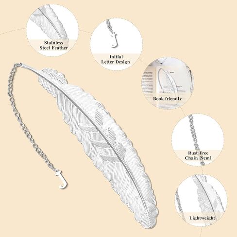 Metal Bookmark Feather Bookmarks for Women Men Book Lovers Book Marks for Reading Women Initial Bookmark J Teacher Appreciation Gifts Mothers Day Birthday Gifts for Reader Teacher Daughter Coworkers in Kuwait
