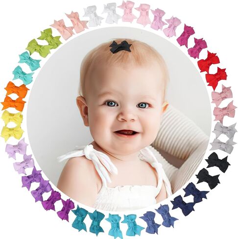 Baby Girl Small Hair Bows Clips, 1.4 inches Grosgrain Ribbon Clips for Infant Girls - Fully Lined Mini Bows in 20 Color Pairs in Saudi Arabia