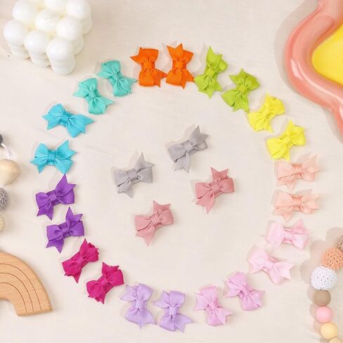 Baby Girl Small Hair Bows Clips, 1.4 inches Grosgrain Ribbon Clips for Infant Girls - Fully Lined Mini Bows in 20 Color Pairs in Saudi Arabia