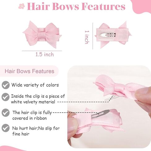 Baby Girl Small Hair Bows Clips, 1.4 inches Grosgrain Ribbon Clips for Infant Girls - Fully Lined Mini Bows in 20 Color Pairs in Saudi Arabia
