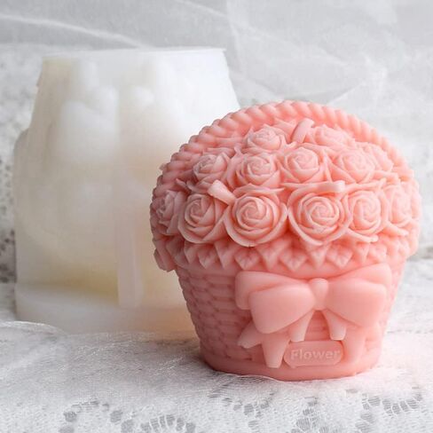 نغمة المرح عيد الحب زفاف 3D روز السلة قوالب السيليكون لصنع الشموع والراتنج والشموع العطرية والصابون الشمع المصنوع يدويًا ، ديكور المنزل ، الحرف (أ) in Kuwait