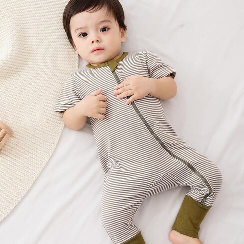 Feidoog Toddler Zipper Romper 2 Pack Cotton Short Sleeve One Piece Jumpsuit | Soft and Breathable,Fabric Neck Protector and Inside Zip, Toddler Romper Suit for 3 months - 24 month Baby Boys Girls in Kuwait