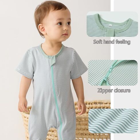 مجموعة من قطعتين من ملابس الأطفال الصغار بسحاب من القطن بأكمام قصيرة وسحاب في اتجاهين وقطعة واحدة in Kuwait
