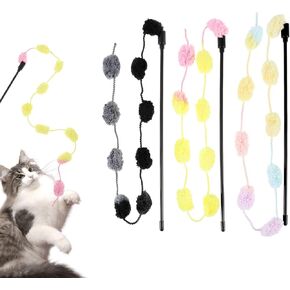 3 Pcs Interactive Cat Wand Toys, Mixed Color Cat Teaser Wand and String Toy Colorful Ribbon with Telescopic Rod for Indoor Cats and Kittens to Play Chase Exercise, 11.3 Inches