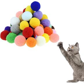 Cat Toy Balls, 20Pcs Premium Soft Pom Pom Balls for Kittens, 1,9'' Funny Interactive Cat Pompom Toys for Bored Indoor Cats Playing Plush Ball for Craft DIY Decorations, Cute Kitten Kitty Toys.