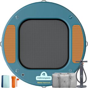 Retrospec siesta armock 8 '& 10' XL منصة المياه القابلة للنفخ - رصيف عائم مع مركز تبريد 660 رطل و 1150 رطل بركة مقاومة للبزل للبالغين للبالغين بحيرة ومحيط