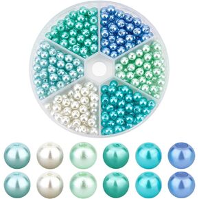 PH Pandahall 300pcs 6 ألوان حبات زجاجية زجاجية زرقاء زرقاء ، سوار من اللؤلؤ الزجاجي 6 مم مصنوع طقم مرسومة بالخرز مستديرة للخرز لمجوهرات صنع قلادات الأساور DIY Crafts Supplies Supplies in Saudi Arabia