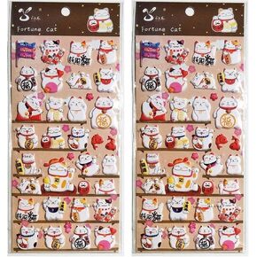 Sticker 2 Sheets Cute Cat Maneki-Neko Japan Japanese Lucky Cat Cartoon Glue Stickers Design Book Album Card Diary Glass Bottles Cabinet Computer Notebook Phone Other for Kids