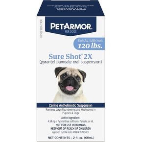 PETARMOR Sure Shot 2X (pyrantel pamoate) Liquid De-wormer for Dogs, 2 Fluid Ounces