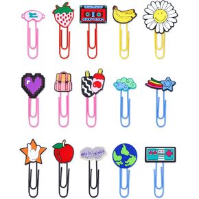 15 PCS Cute Porkmark Paper Clips Cartoon Silicone Longmks with paperlips collips for Kids School School School Supply Student Stateery (Mixed Style)