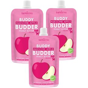 Buddy Budder Bark Bistro Awesome Apple Peanut Butter for Dogs ، 3 Pack ، 4oz Squeeze Packs