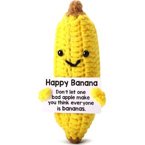 Crochet Banana Plush - Positive Inspirational Gift for Friends, Coworkers, Girlfriend, Boyfriend - Cute Handmade Knitted Stress Relief Toy - Fun Birthday, Friendship, Encouragement Desk Decor