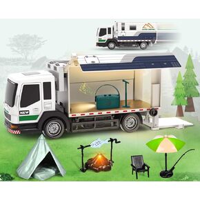 مجموعة مسرحية Camper -Van Toy for Kids - سيارة العربة مع الإضاءة ، ومكبر صوت صغير باليد مع الإضاءة ، ونموذج bonfire المتوهج ، والخيمة ، وصيد الأسماك ، والكرسي للسن 3 4 5 6 7 7 8 سنوات طفل طفل