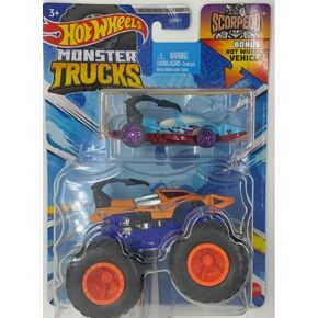 Hot Wheels Monster Trucks Orange Scorpedo + Bonus Car 2024 Diecast 1:64 Scale Toy 2 Pack