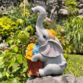1PCS Barrel Elephant Solar Patio Decor Outdoor Sculpture Figurine Garden Status Porch Backyard Ornaments for Outside