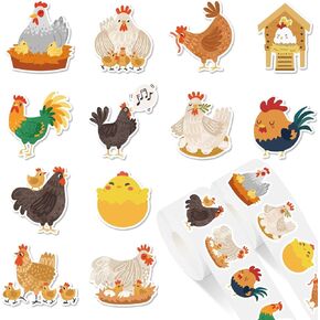 1000pcs ملصقات الدجاج 12 تصاميم لطيفة ورق الدجاج شارات ملصقات للادة اللاصقة للاصق لمستلزمات الحفلات المظرف ، 2 لفات