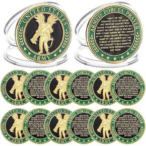 12 Pieces Army Challenge Coins Army Armed Forces Prayer Coins Military Challenge Coins Soldier Creed Challenge Coins Valor Challenge Coins Collectible Gifts for Soldiers Veterans Men Women