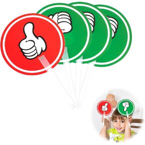 Thinp 4 Pack Thumbs Up Thumbs Down Paddles Yes No Paddles Plastic Voting Paddles Green Red Auction Paddles with Thumbs True False Paddles for Teacher Student Interaction Teacher Classroom Event Sign