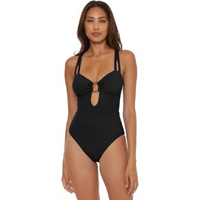 Becca by Rebecca Virtue Women's Standard Modern Edge One Piece Swimsuit, High Leg, Bathing Suits, White