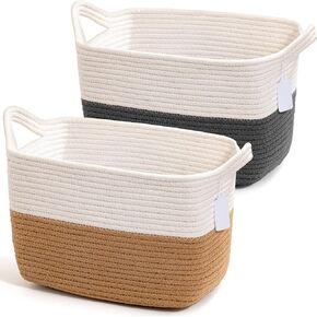 Modern Cotton Rope Storage Baskets with Handles – Woven Organizing Bins for Laundry, Toys, Blankets & Bathroom Storage, Home Decor, Gift Basket Set of 2 (13 x 10 x 9 Inches)