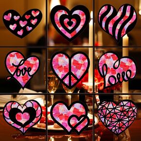 chinco 18 قطعة ورقة القلب مجموعات Suncatcher للأطفال عيد الحب شكل القلب suncatcher الحرفة والنافذة ملونة تأثير الزجاج