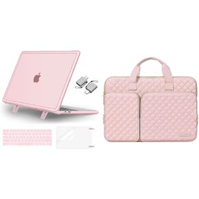 MOSISO Compatible with MacBook Pro 13 inch Case M2 2024-2016 A2338 M1 A2251 A2289 A2159 A1989 A1708 A1706, Heavy Duty Plastic Hard Case&Keyboard Skin&Screen Film&Type C&Bag, Pink&Chalk Pink